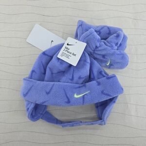 Nike Toddler Fleece Chin Strap Trapper Hat & Mittens 2 Piece Set Purple NEW
